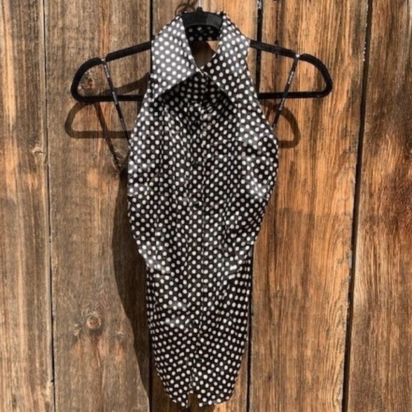 Black and white polka dot halter top - Picture 1 of 3